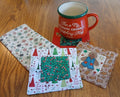 Holiday Coasters, Cute Christmas Mug Rugs, Cotton Quilt Squares, Set of 4