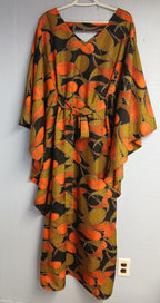 African Design Caftan, Orange Black Wax Print, Handmade