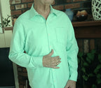 Men's Green Oxford Cloth Cotton Long Sleeve Button Up Shirt
