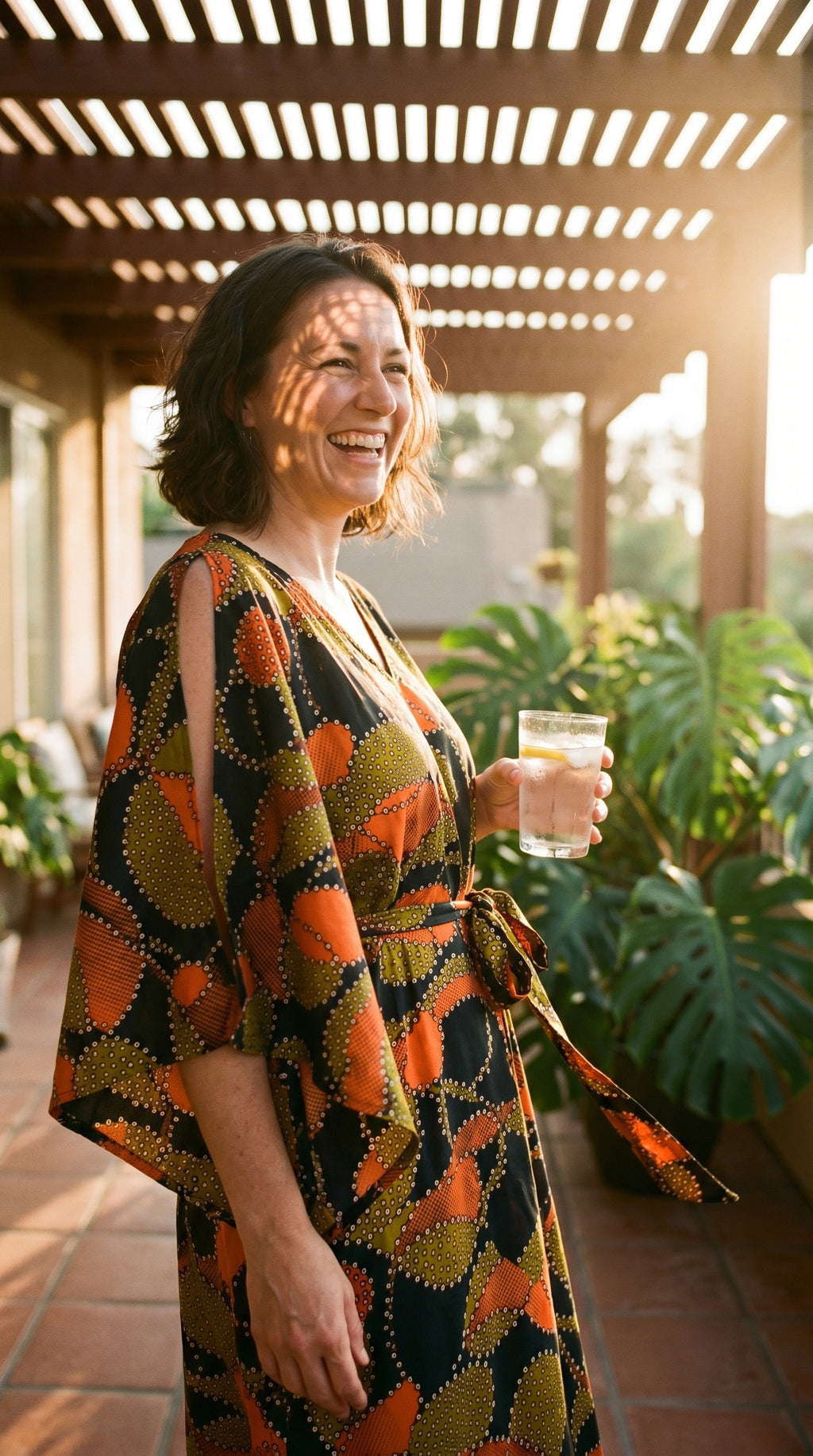 Women's Handmade African Wax Print Caftan, Orange & Black, Sizes S–L
