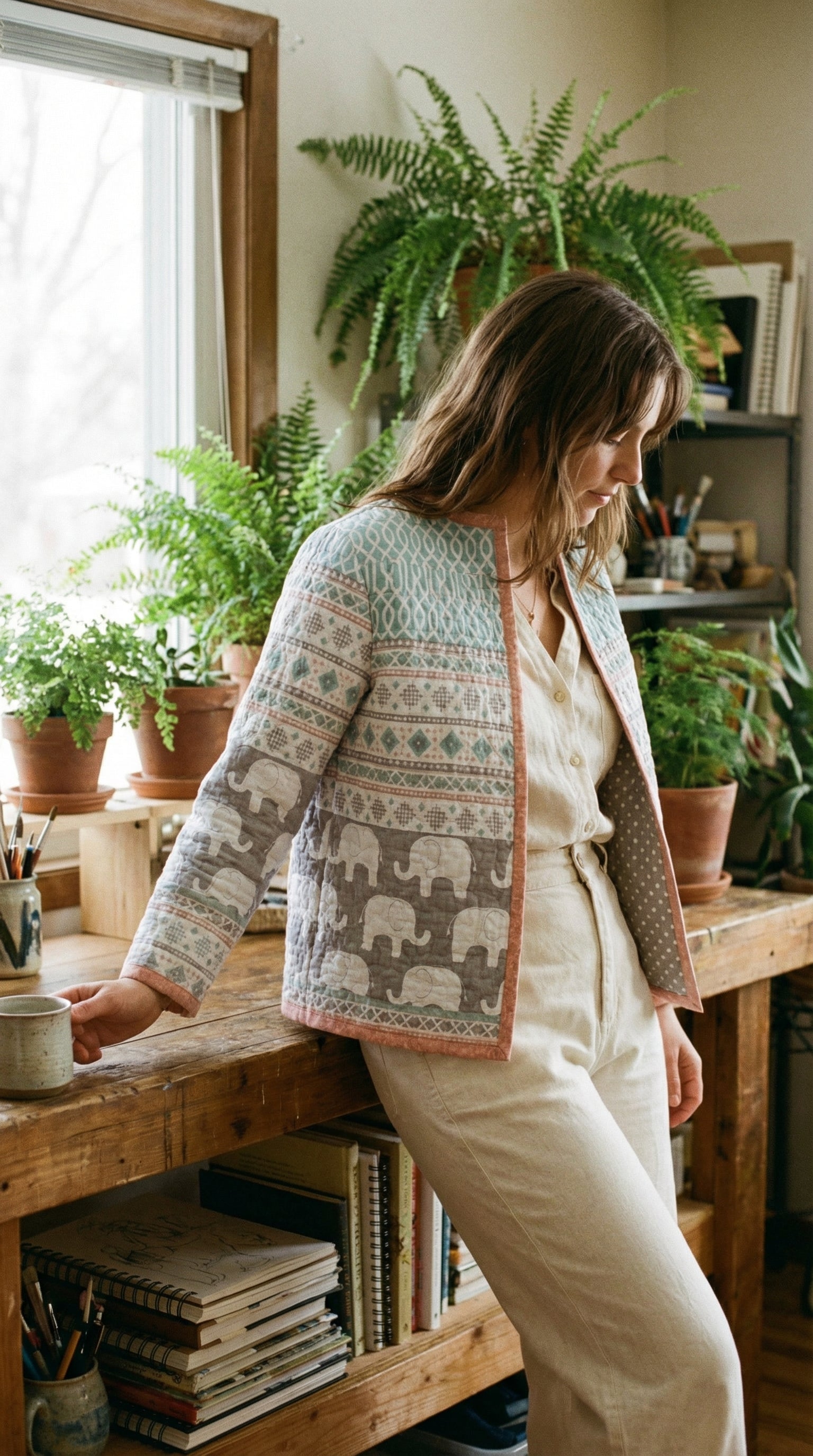Women's Handmade Upcycled Quilt Jacket, Elephant Print Cotton, One of a Kind