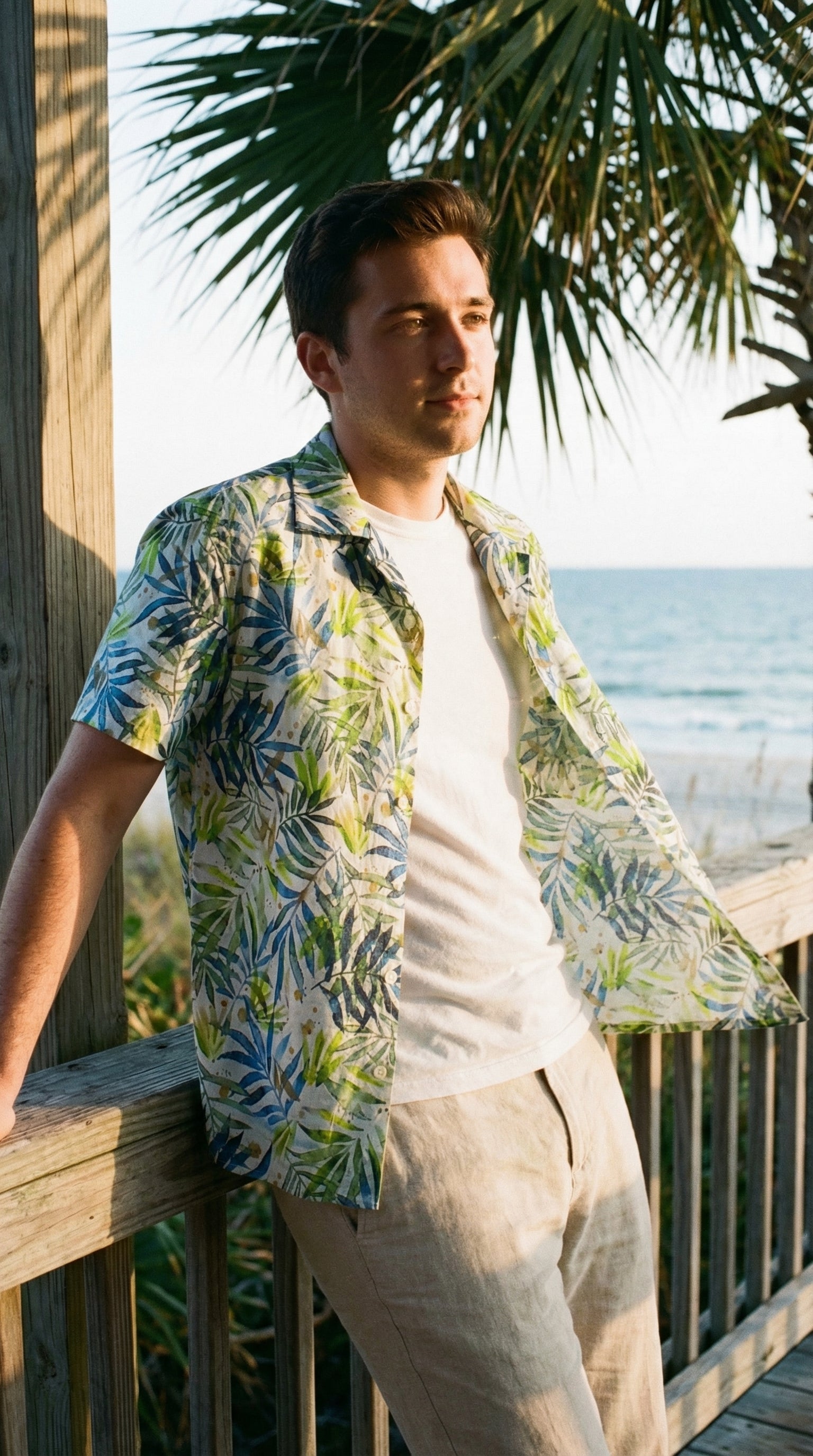 Men's Tropical Short Sleeve Shirt, 100% Cotton, Size M One-of-a-Kind