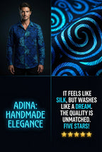 Men's African Wax Print Long Sleeve Shirt, Blue Black