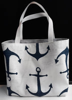 Handmade Nautical Tote Bag with Navy Anchor Print