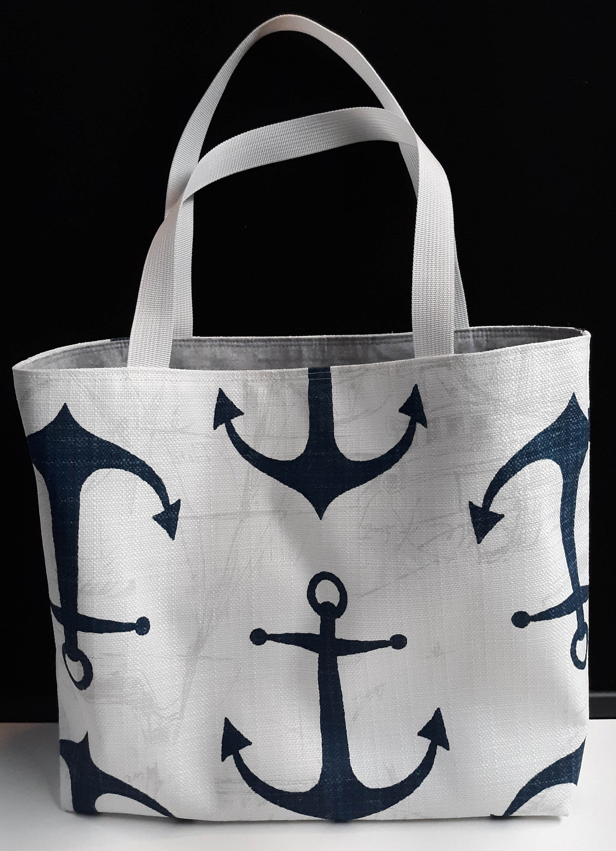 Handmade Nautical Tote Bag with Navy Anchor Print