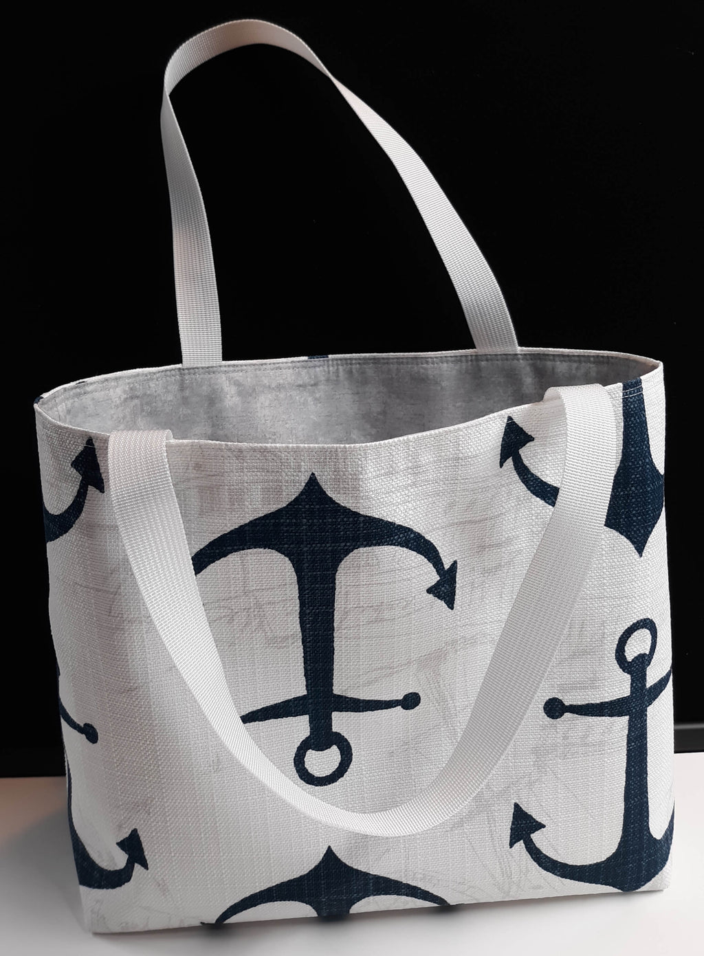 Handmade Nautical Tote Bag with Navy Anchor Print