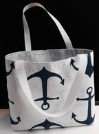 Handmade Nautical Tote Bag with Navy Anchor Print