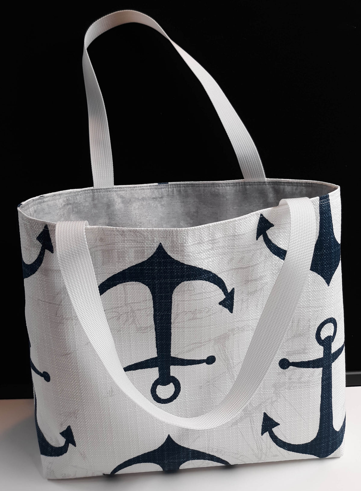 Handmade Nautical Tote Bag with Navy Anchor Print