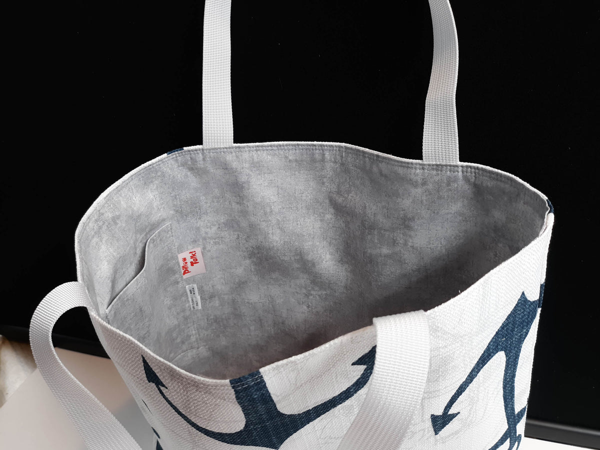 Handmade Nautical Tote Bag with Navy Anchor Print