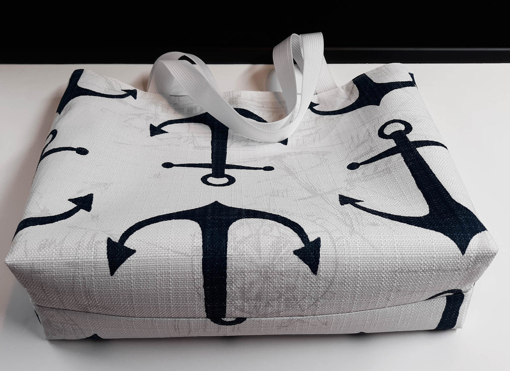 Handmade Nautical Tote Bag with Navy Anchor Print