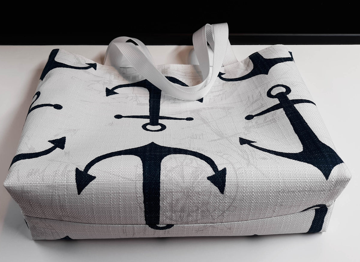 Handmade Nautical Tote Bag with Navy Anchor Print