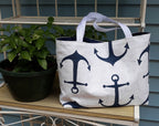 Handmade Nautical Tote Bag with Navy Anchor Print