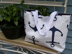 Handmade Nautical Tote Bag with Navy Anchor Print
