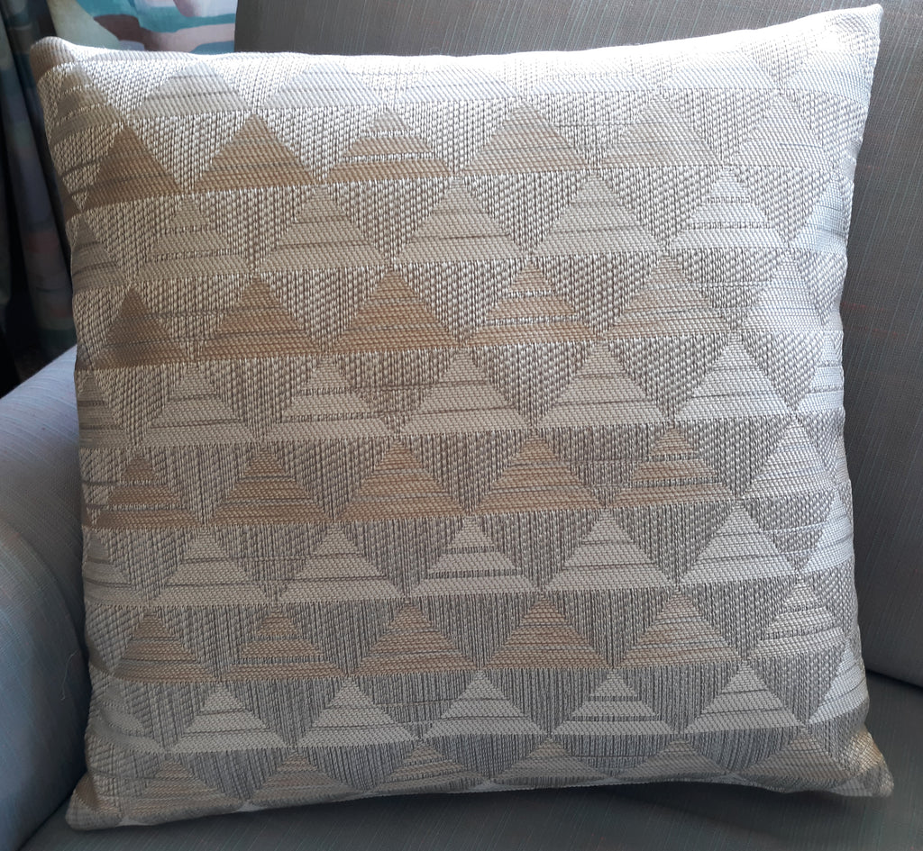 Handmade Beige & Cream Geometric Throw Pillow Cover, 18"x18", Woven Triangle Pattern, Decorator Fabric
