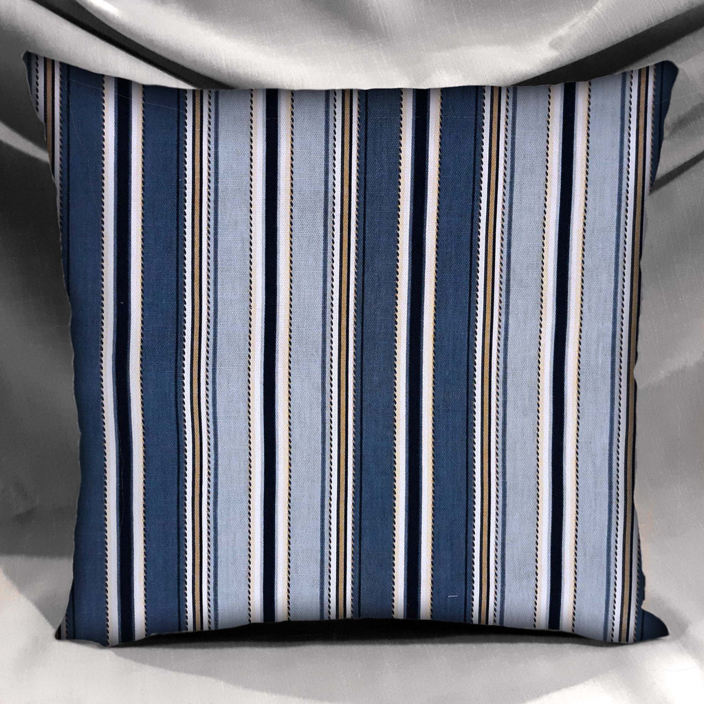 Handmade Blue Stripe Throw Pillow Cover, 18"x18", Teal Navy & Cream Satin Stripe, 100% Cotton