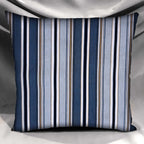 Handmade Blue Stripe Throw Pillow Cover, 18"x18", Teal Navy & Cream Satin Stripe, 100% Cotton