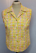 Women's Sleeveless Blouse, Vintage Style, Fitted, Bright Plaid Cotton