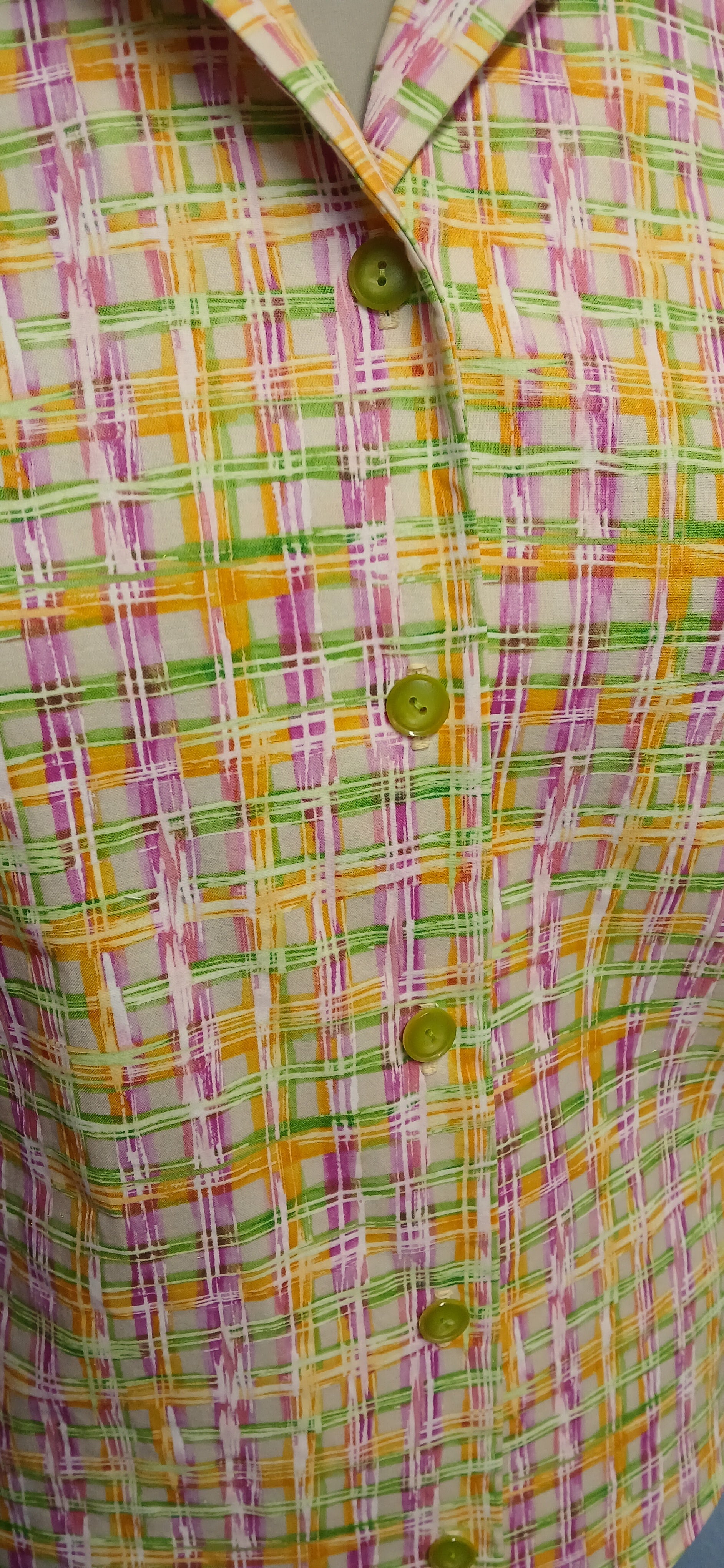 Women's Sleeveless Blouse, Vintage Style, Fitted, Bright Plaid Cotton