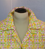 Women's Sleeveless Blouse, Vintage Style, Fitted, Bright Plaid Cotton