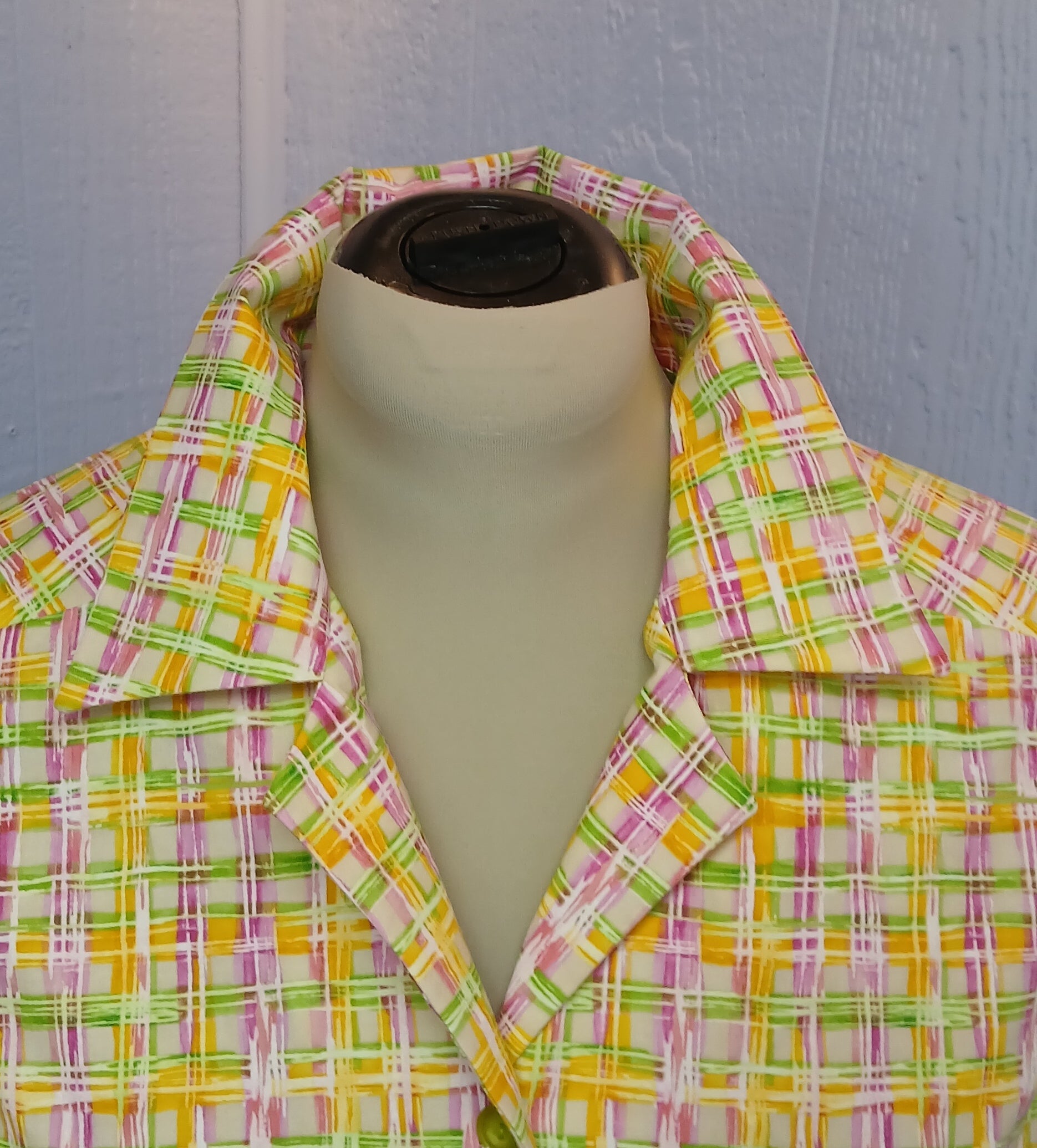 Women's Sleeveless Blouse, Vintage Style, Fitted, Bright Plaid Cotton