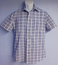 Men's Seersucker Sport Shirt, Short Sleeves, Contrast Collar, Blue & White
