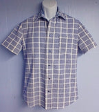 Men's Seersucker Sport Shirt, Short Sleeves, Contrast Collar, Blue & White