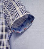 Men's Seersucker Sport Shirt, Short Sleeves, Contrast Collar, Blue & White