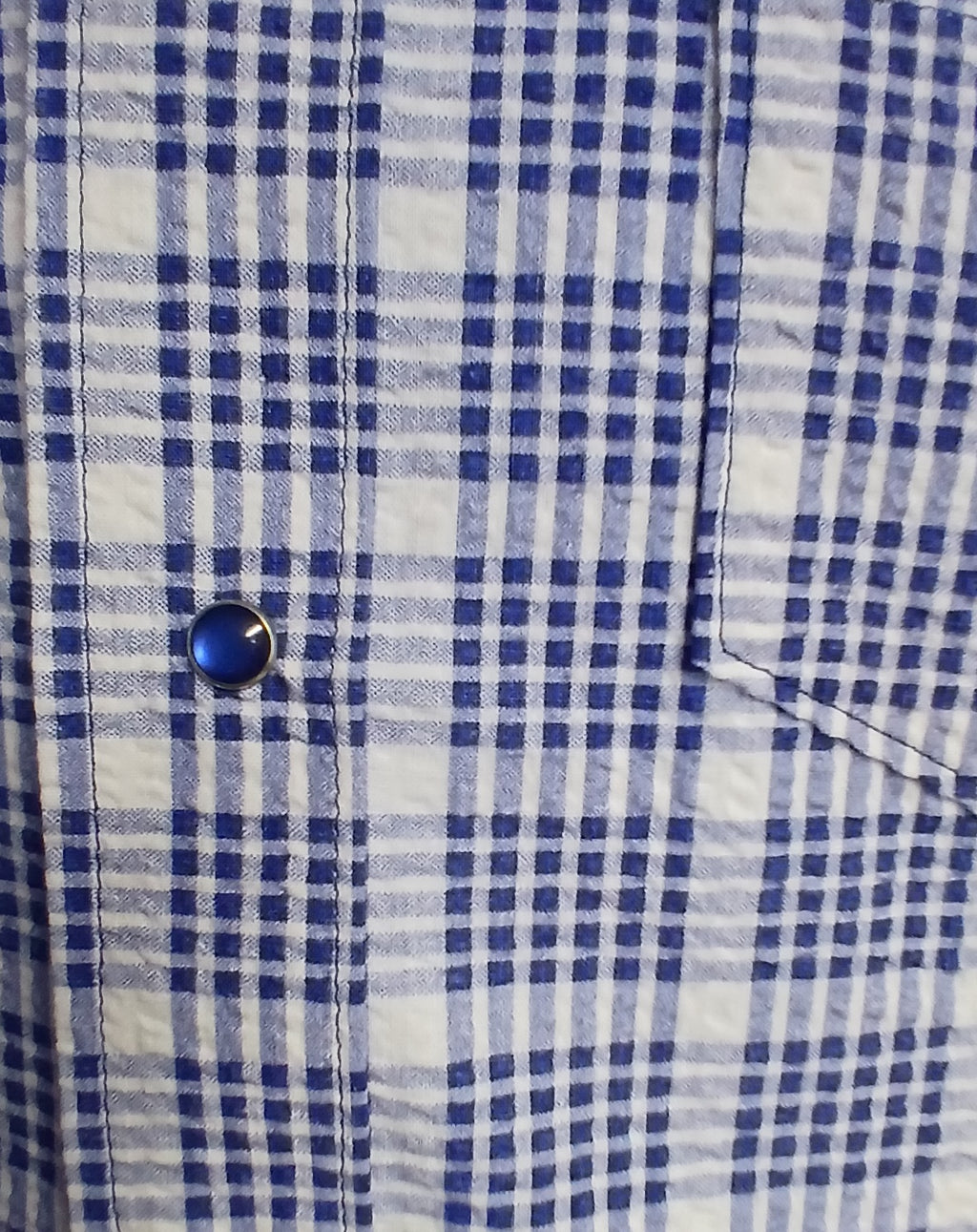 Men's Seersucker Sport Shirt, Short Sleeves, Contrast Collar, Blue & White