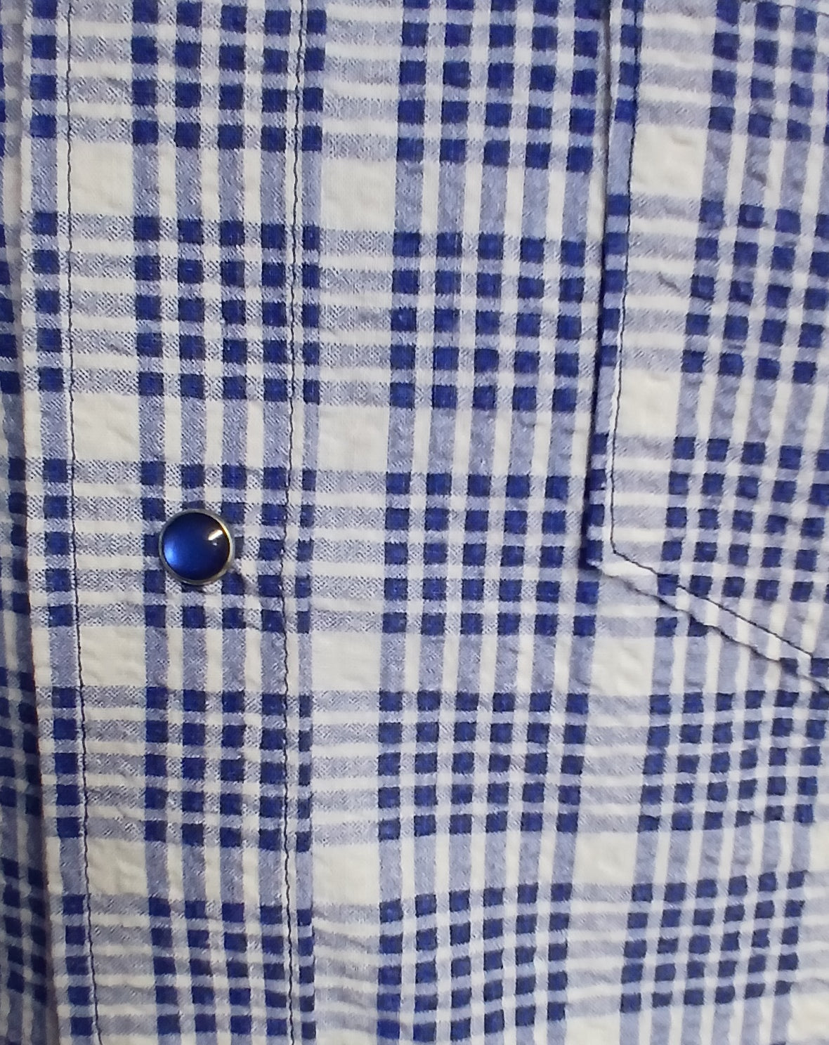 Men's Seersucker Sport Shirt, Short Sleeves, Contrast Collar, Blue & White