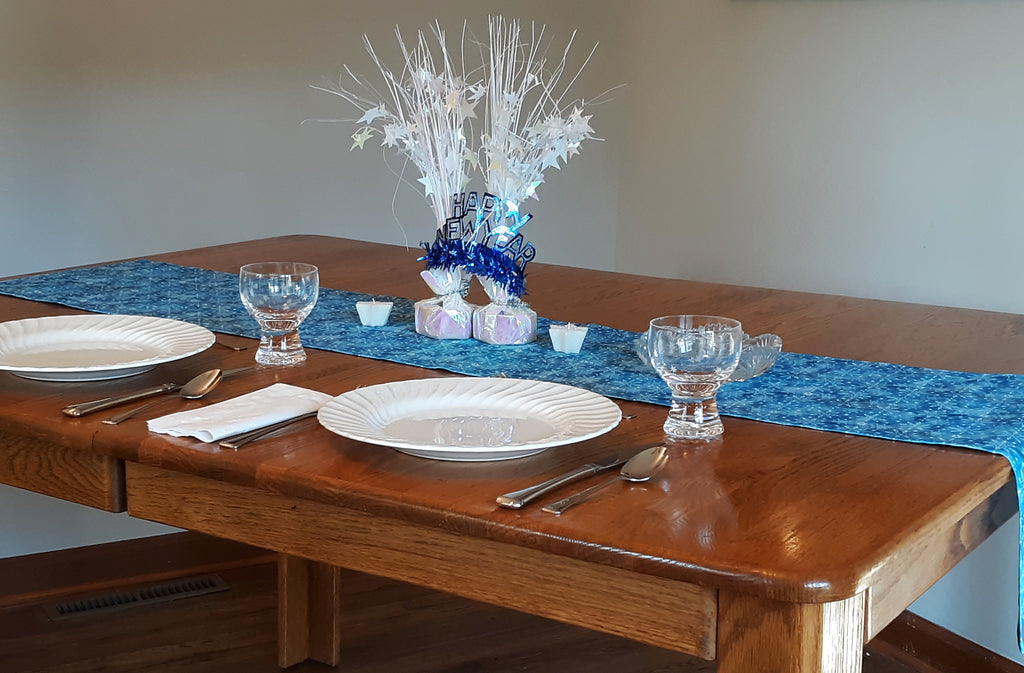 Patina Blue Table Runner, 100% Cotton, Winter Theme