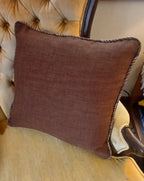 Handmade Brown Throw Pillow Cover with Cording, 18"x18", Cinnamon Brown Cotton with Multicolor Trim