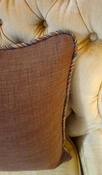 Handmade Brown Throw Pillow Cover with Cording, 18"x18", Cinnamon Brown Cotton with Multicolor Trim
