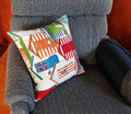 Handmade Beach Hut Throw Pillow Cover, 18"x18", Colorful Coastal Cabana Print, Indoor/Outdoor Fabric