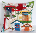Handmade Beach Hut Throw Pillow Cover, 18"x18", Colorful Coastal Cabana Print, Indoor/Outdoor Fabric