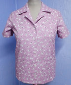 Womens Cotton Camp Shirt, Lavender Cat Print