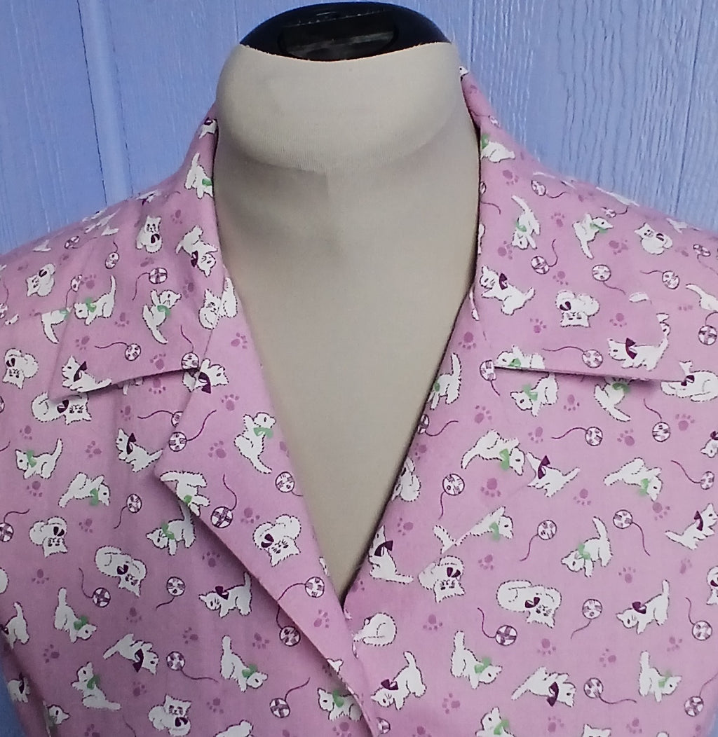 Womens Cotton Camp Shirt, Lavender Cat Print