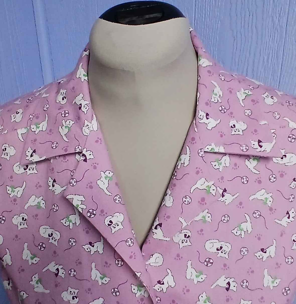 Womens Cotton Camp Shirt, Lavender Cat Print