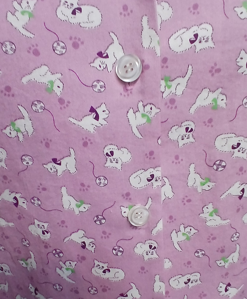 Womens Cotton Camp Shirt, Lavender Cat Print