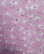 Womens Cotton Camp Shirt, Lavender Cat Print