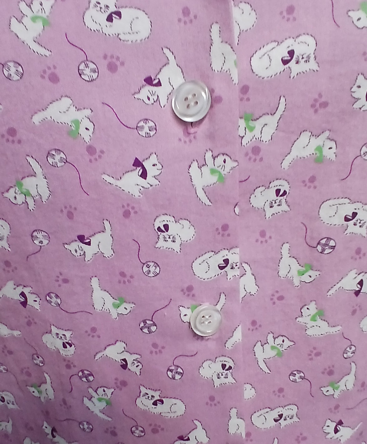 Womens Cotton Camp Shirt, Lavender Cat Print