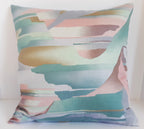Handmade Pastel Abstract Throw Pillow Cover, 18"x18", Aqua Blue Pink Lavender & Gold, 100% Cotton