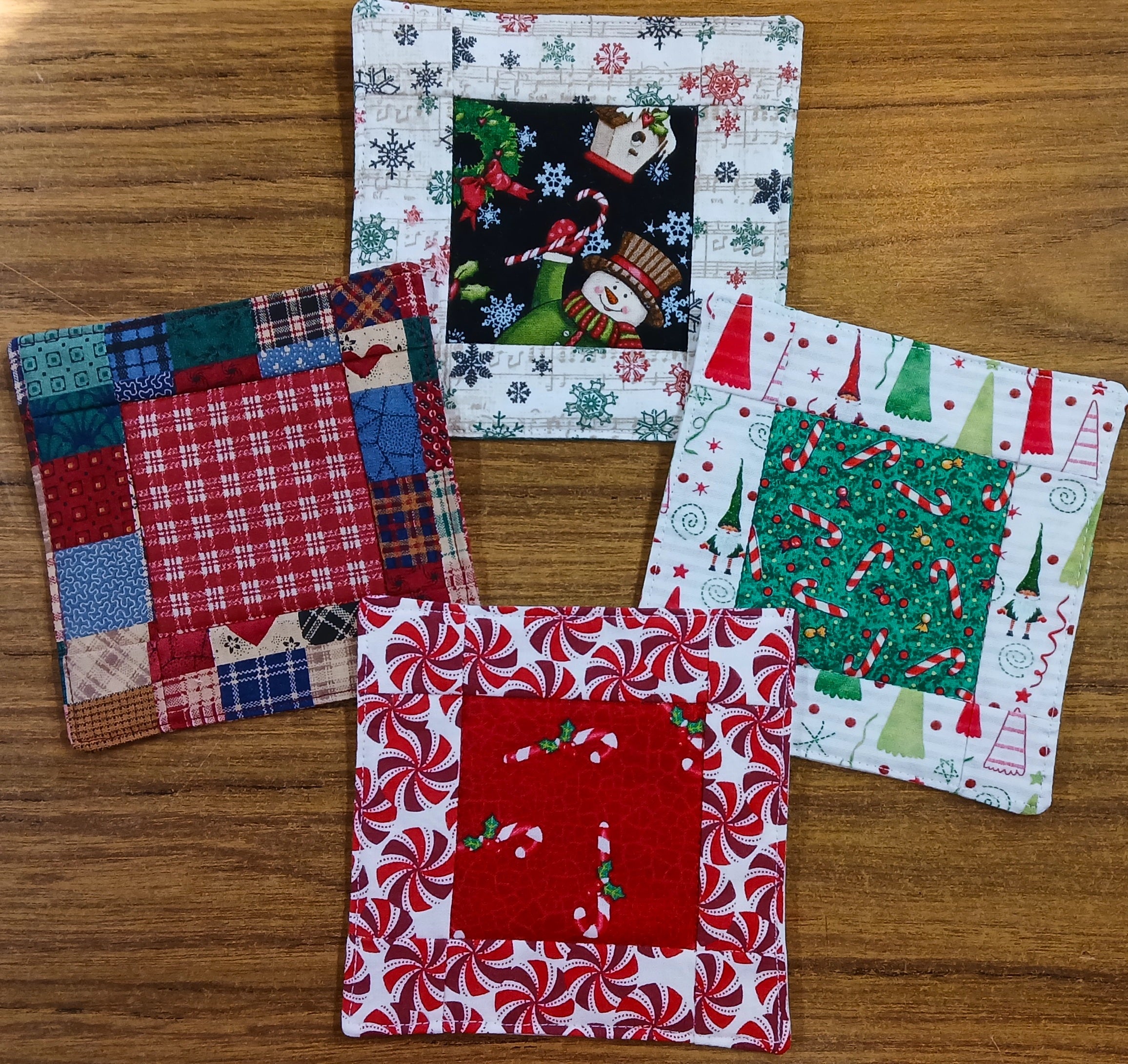 Holiday Coasters, Cute Christmas Mug Rugs, Cotton Quilt Squares, Set of 4