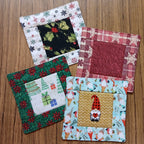 Holiday Coasters, Cute Christmas Mug Rugs, Cotton Quilt Squares, Set of 4