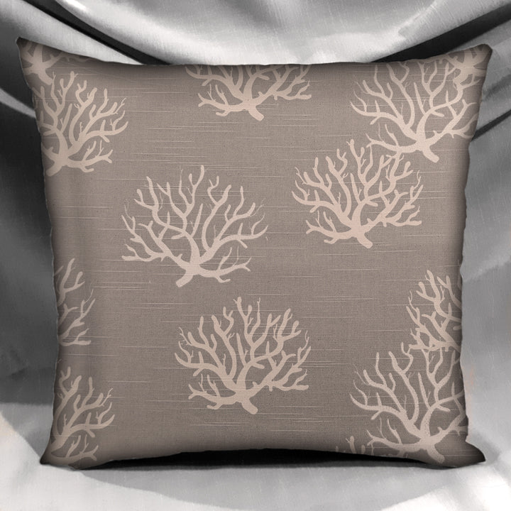 Coastal Design Throw Pillow Cover, Sea Coral Print, Gray Beige 100% Cotton