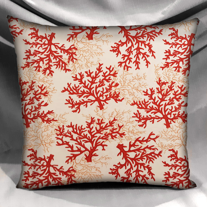 Coastal Design Throw Pillow Cover, Terracotta Red Sea Coral, 100% Cotton
