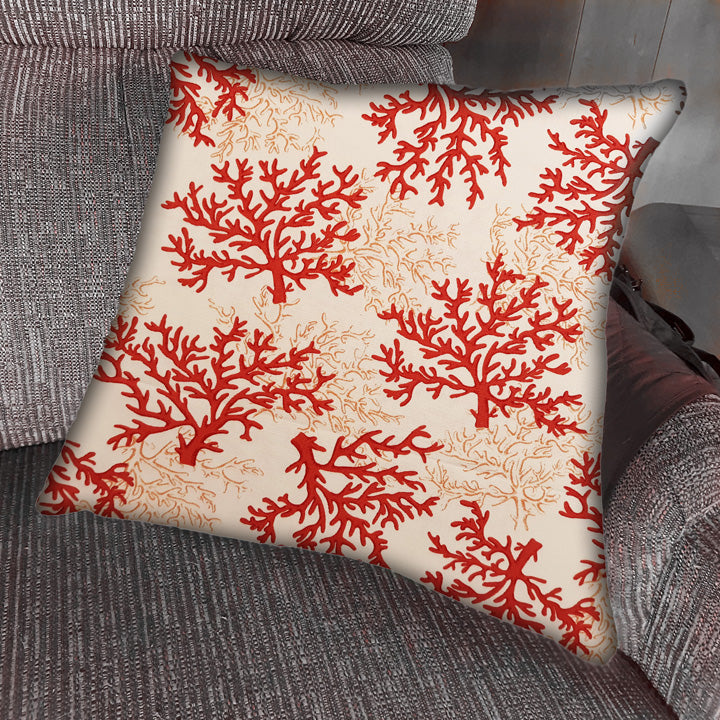 Coastal Design Throw Pillow Cover, Terracotta Red Sea Coral, 100% Cotton
