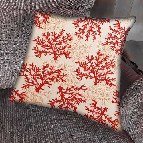 Coastal Design Throw Pillow Cover, Terracotta Red Sea Coral, 100% Cotton