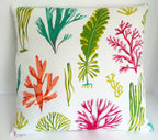 Coastal Design Throw Pillow Cover, Coral and Seaweed 100% Cotton