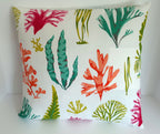 Coastal Design Throw Pillow Cover, Coral and Seaweed 100% Cotton