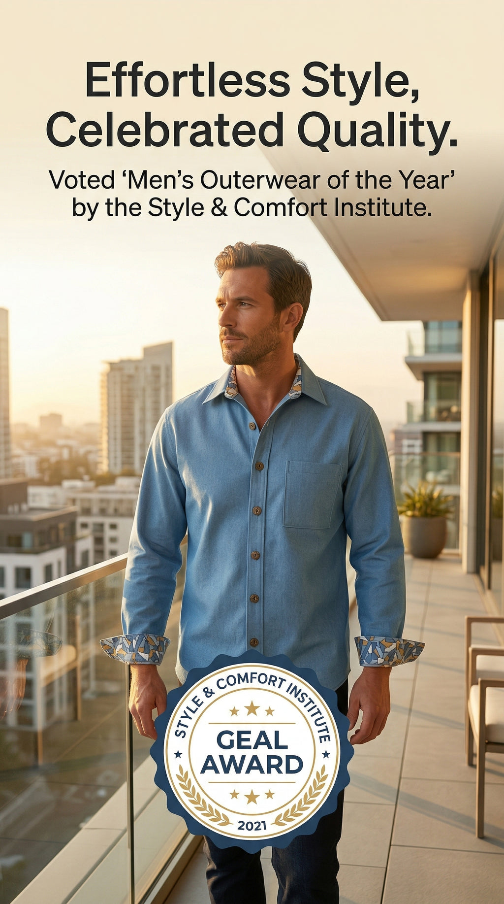 Men's Denim Long Sleeve Shirt Jacket, Contrast Collar & Cuffs